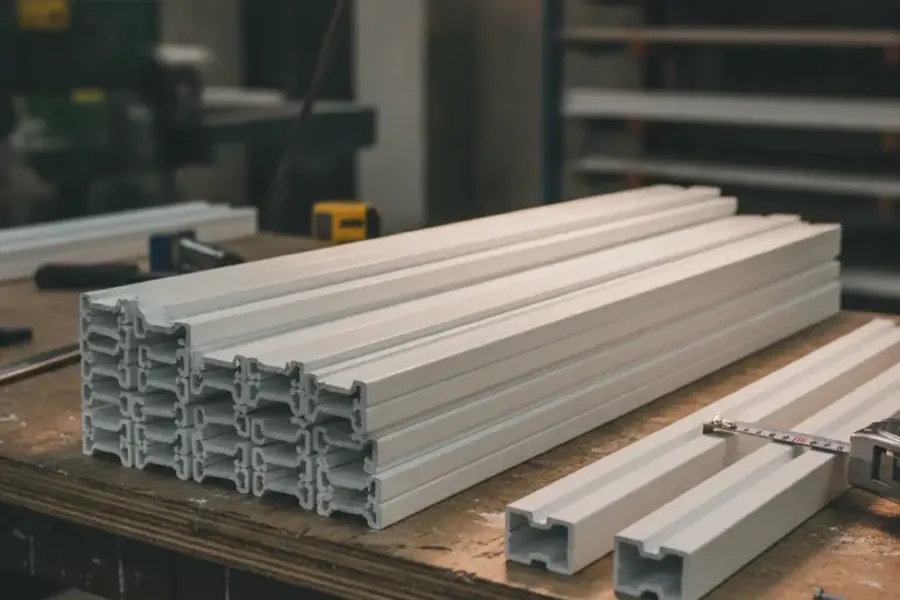 Lamas de aluminio nuevas y guías laterales preparadas en el taller