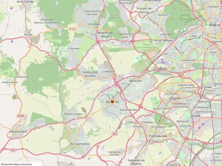Mapa de la zona de servicio en Móstoles y alrededores